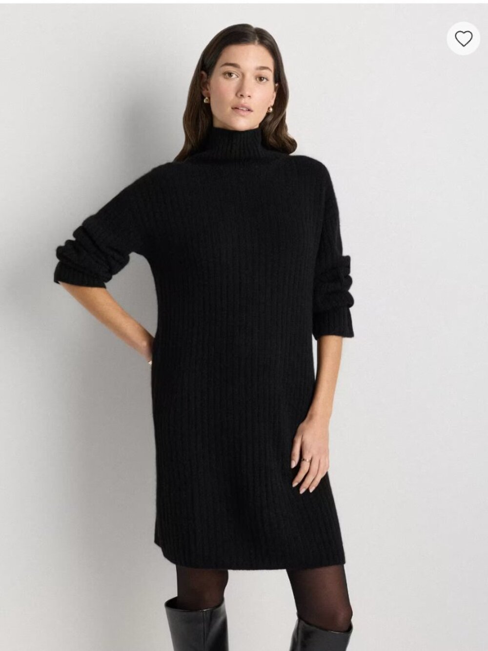 Quince 100% Mongolian Cashmere Ribbed Turtleneck Sweater Dress - Black, Size M